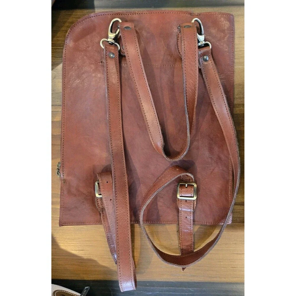 Vintage Brown leather Convertible backpack brass hardware buckles